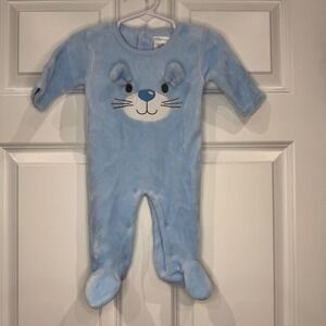 PitterPatter Baby Boy Blue Fleece‎ Footed Pajamas Cute Animal Size 3-6 Months